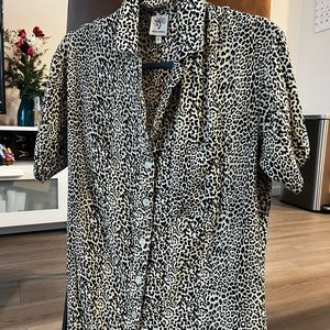 Button down leopard print top